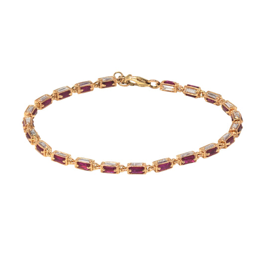 Emerald Cut Diamond and Ruby Link Bracelet