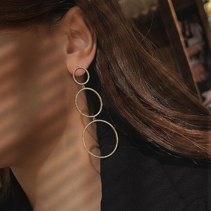 White Diamond Three Circle Drop Earrings