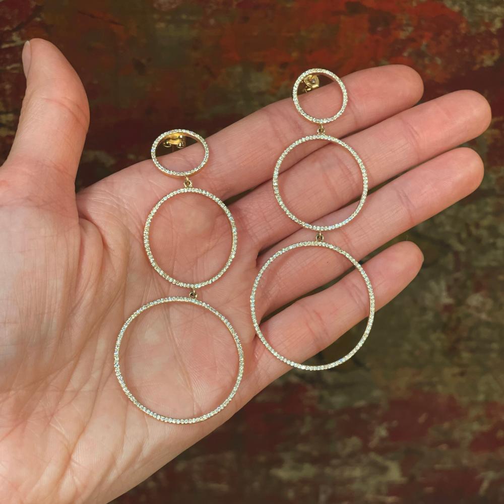 White Diamond Three Circle Drop Earrings