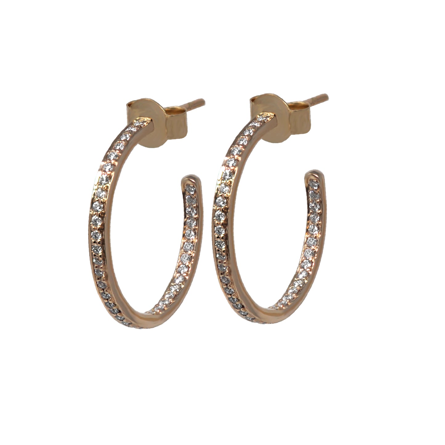 Small White Diamond Inside Out Hoops In Rose Gold