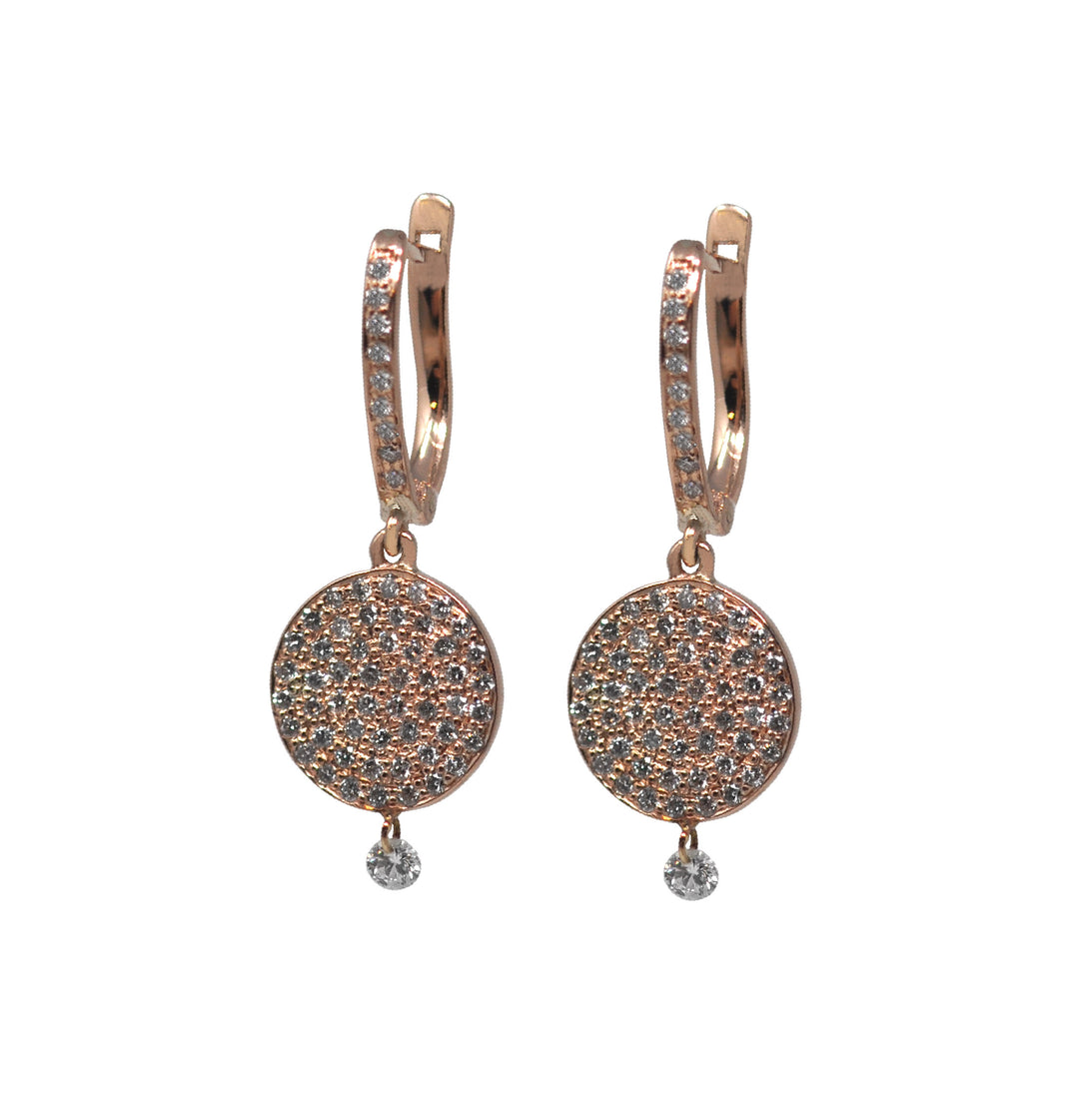 Small White Diamond Disc Drop Earrings