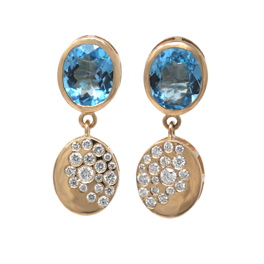 Diamond And Gemstone Double Circle Dangling Earrings