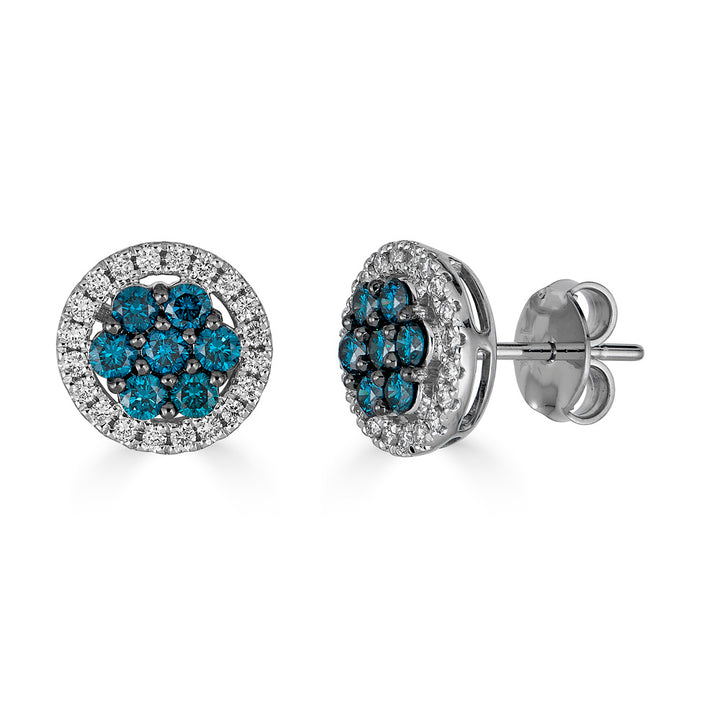 Round White And Colored Diamonds Pavé Stud Earrings