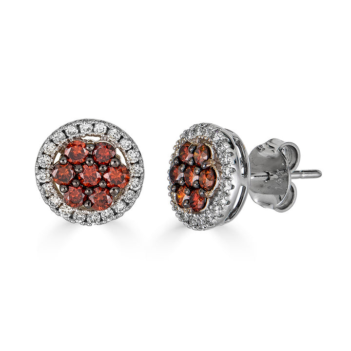 Round White And Colored Diamonds Pavé Stud Earrings