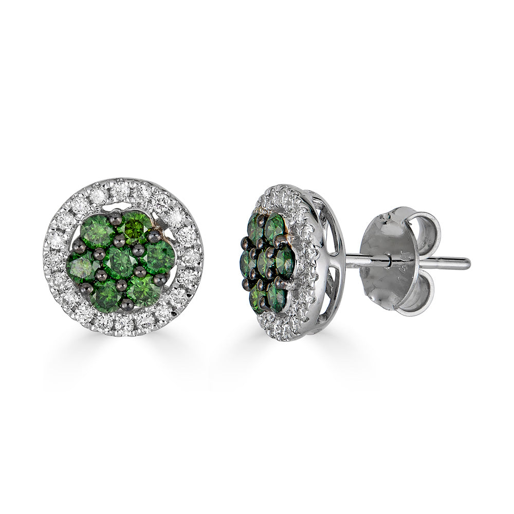 Round White And Colored Diamonds Pavé Stud Earrings