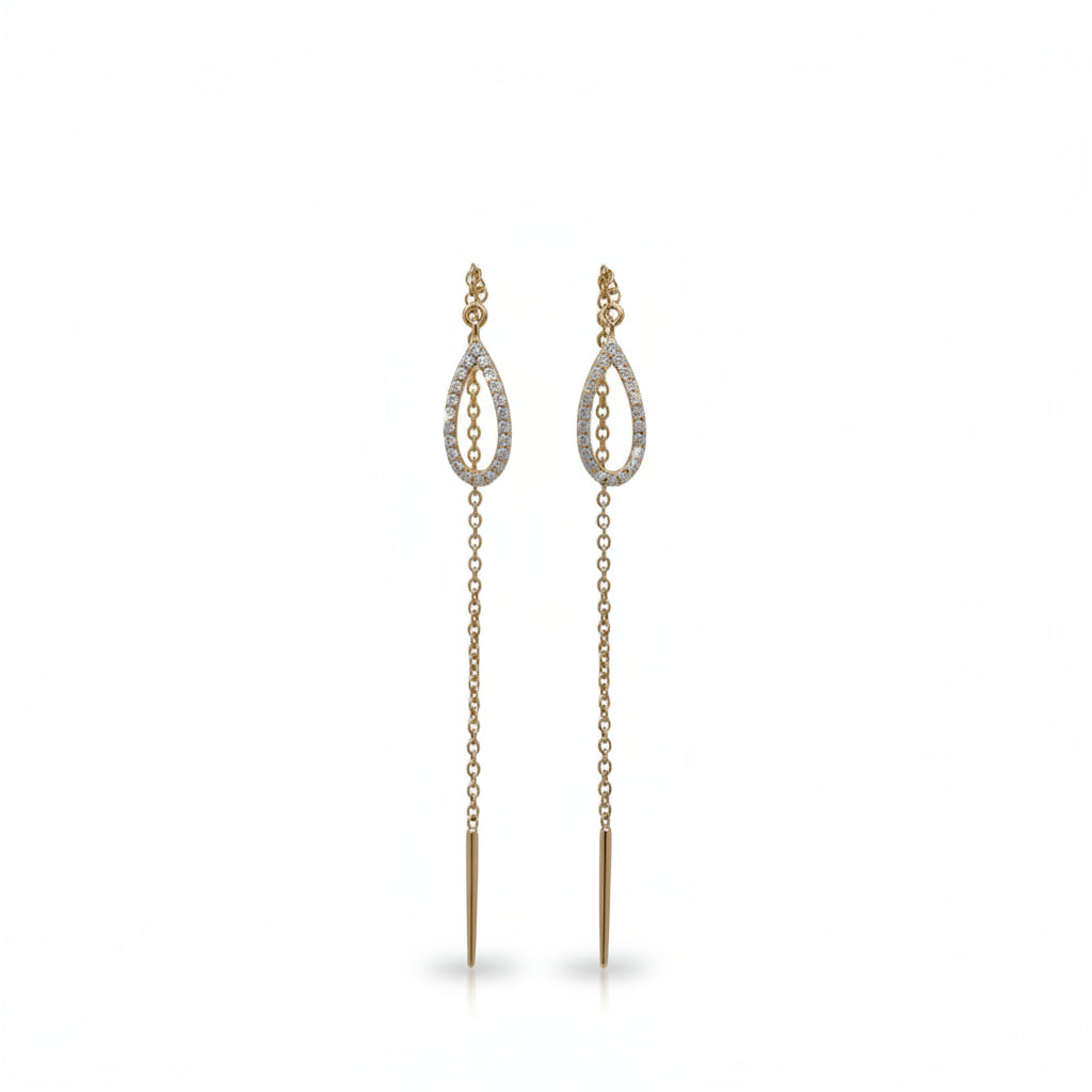 Diamond Teardrop Cutout Pull Through Earrings