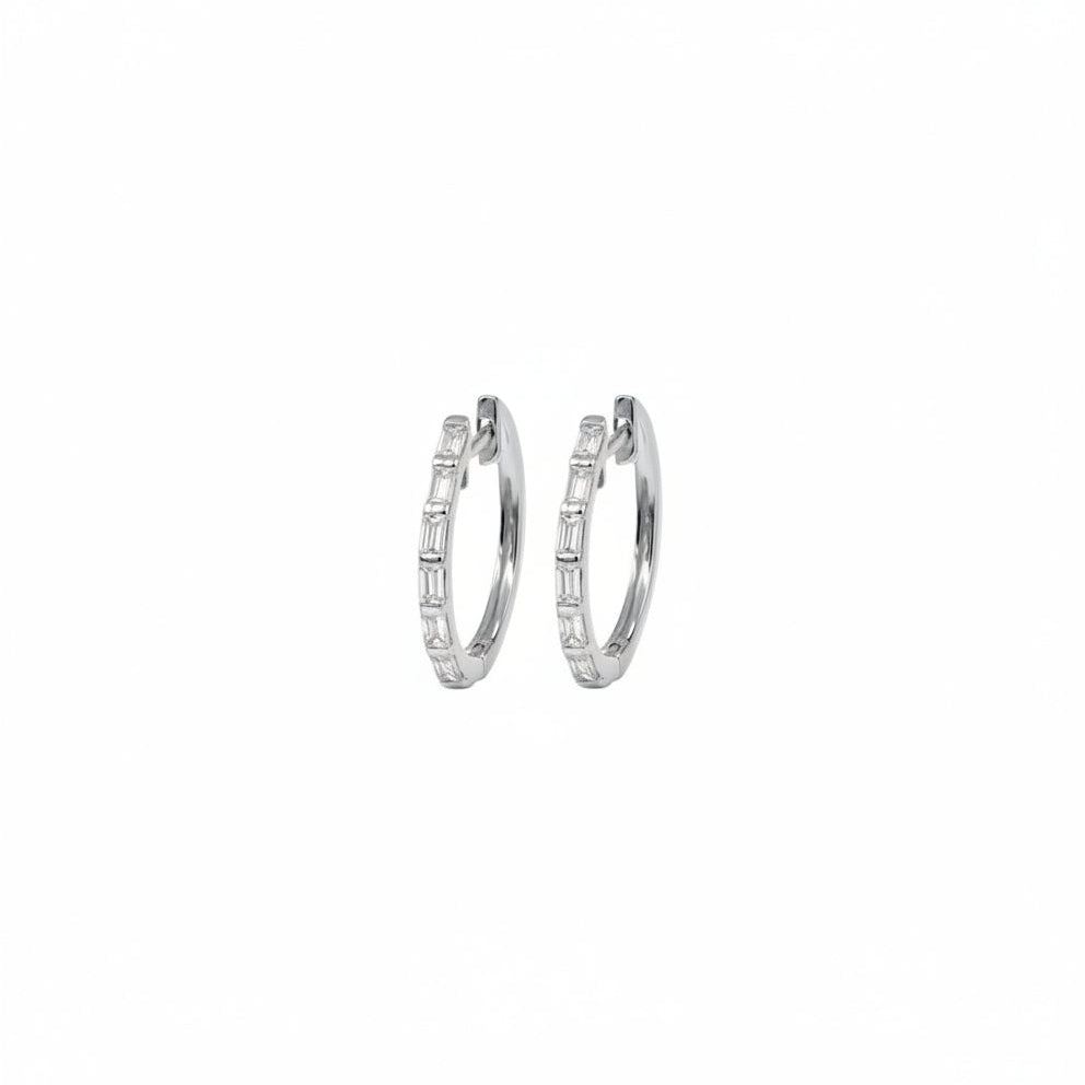 Emerald Cut Diamond Huggie Hoop Earrings