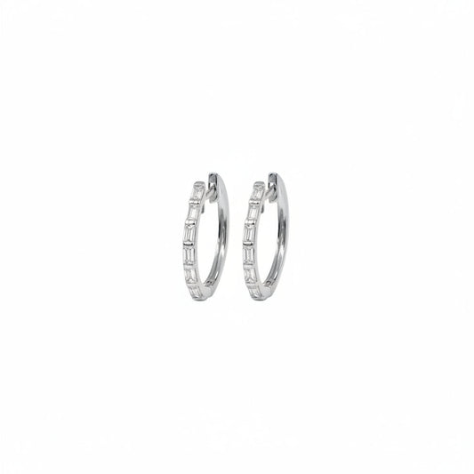 Emerald Cut Diamond Huggie Hoop Earrings