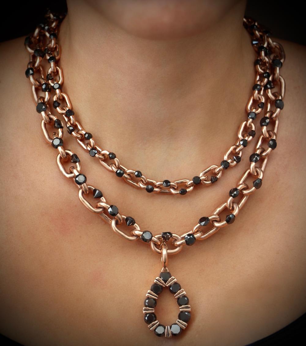 Small Black Diamond Rose Gold Tension Necklace