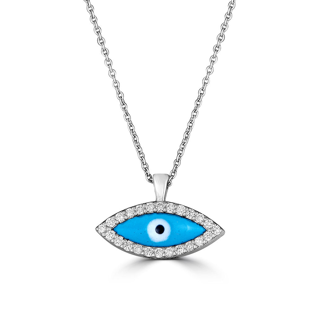 White Diamond Evil Eye Pendant Necklace