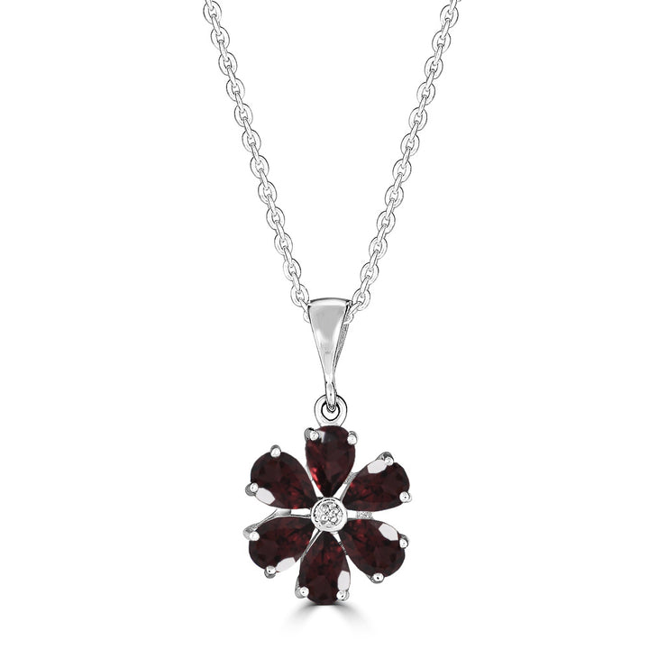 Gemstone Flower With Center Diamonds Pendant Necklace