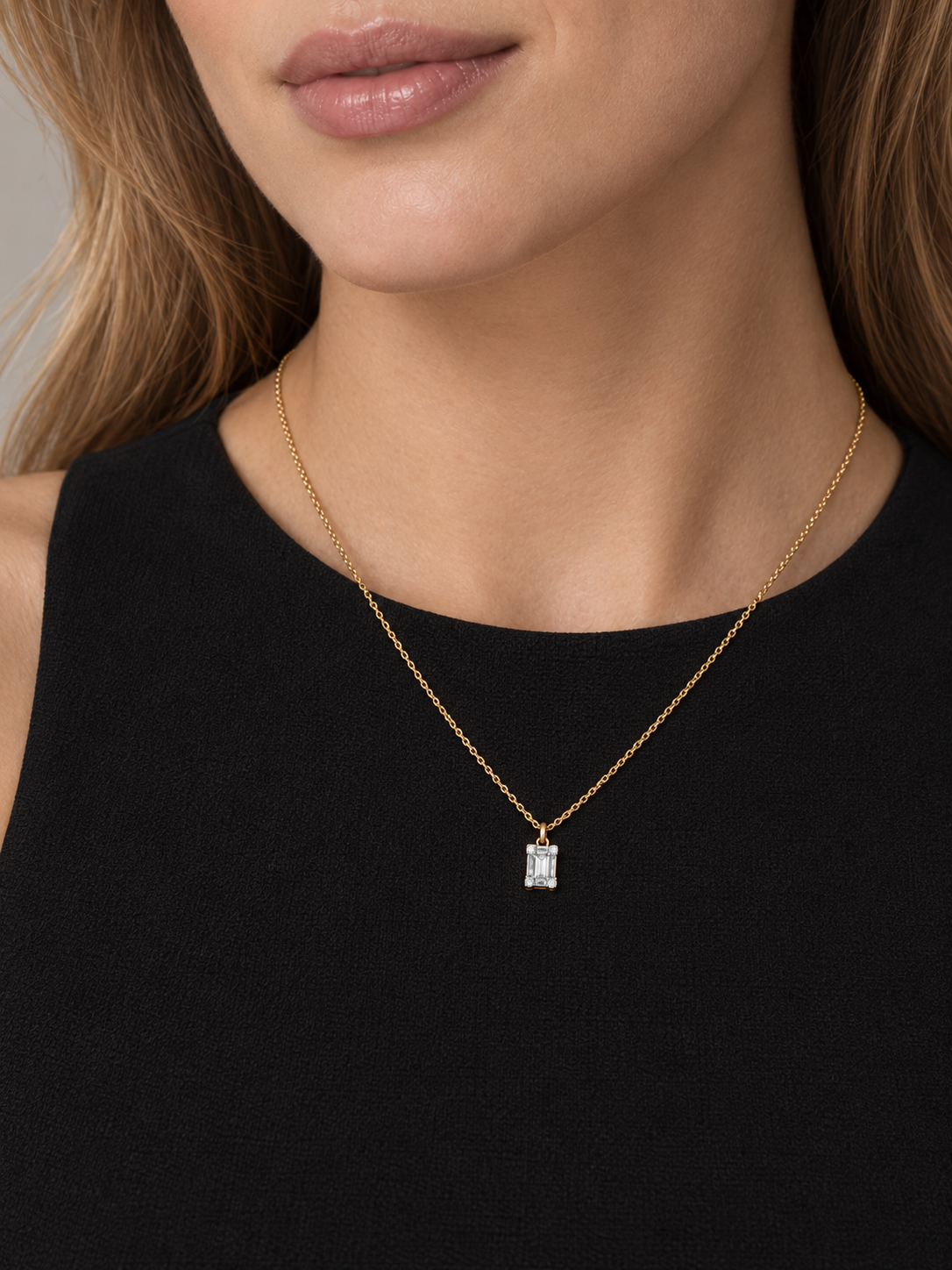 Emerald-Cut Illusion Diamond Pendant Necklace