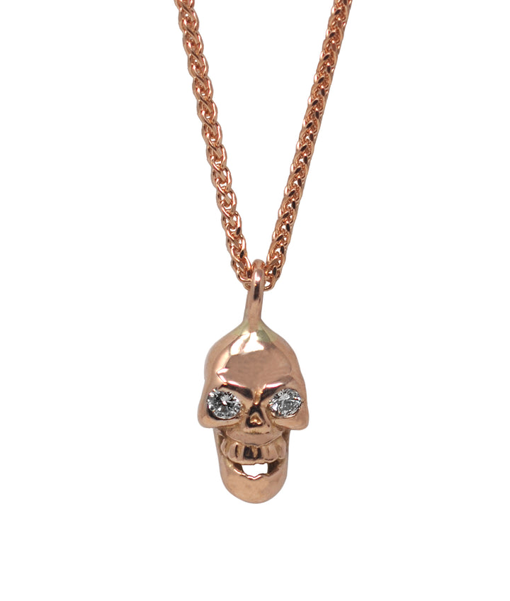 Mini White Diamond Eyes Skull Pendant Necklace