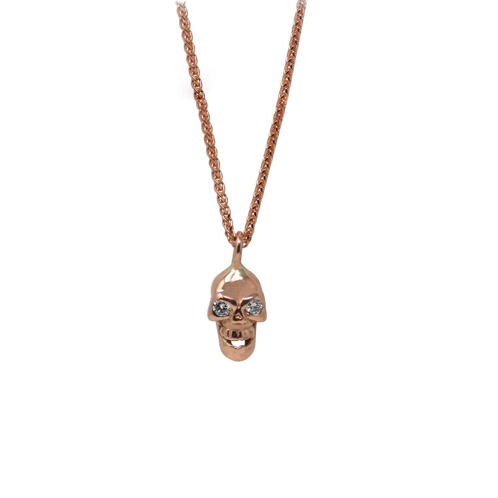 Mini White Diamond Eyes Skull Pendant Necklace