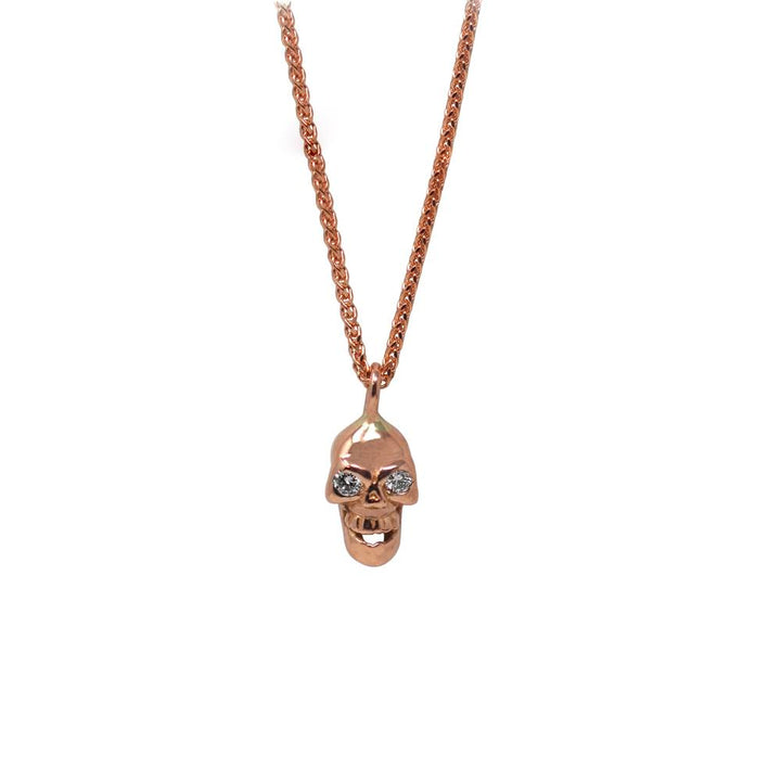 Mini White Diamond Eyes Skull Pendant Necklace