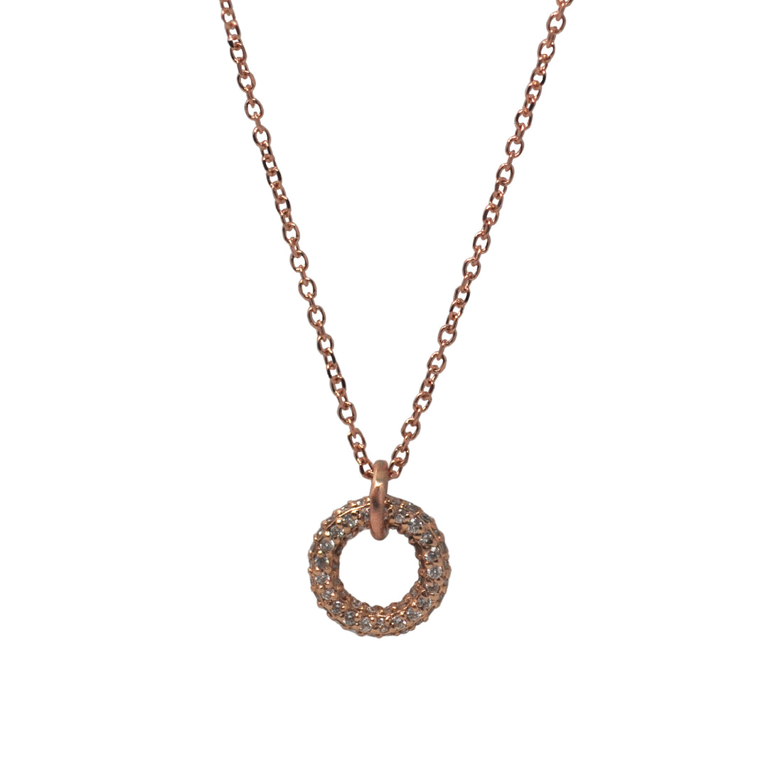 Mini White Diamond Circle Pendant Necklace