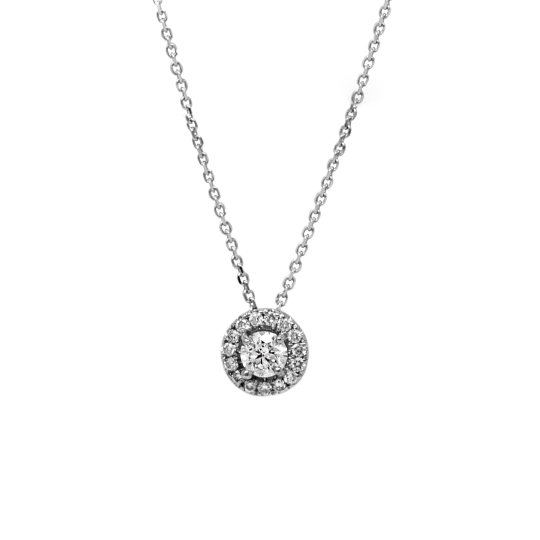 Round White Diamond Pendant Necklace