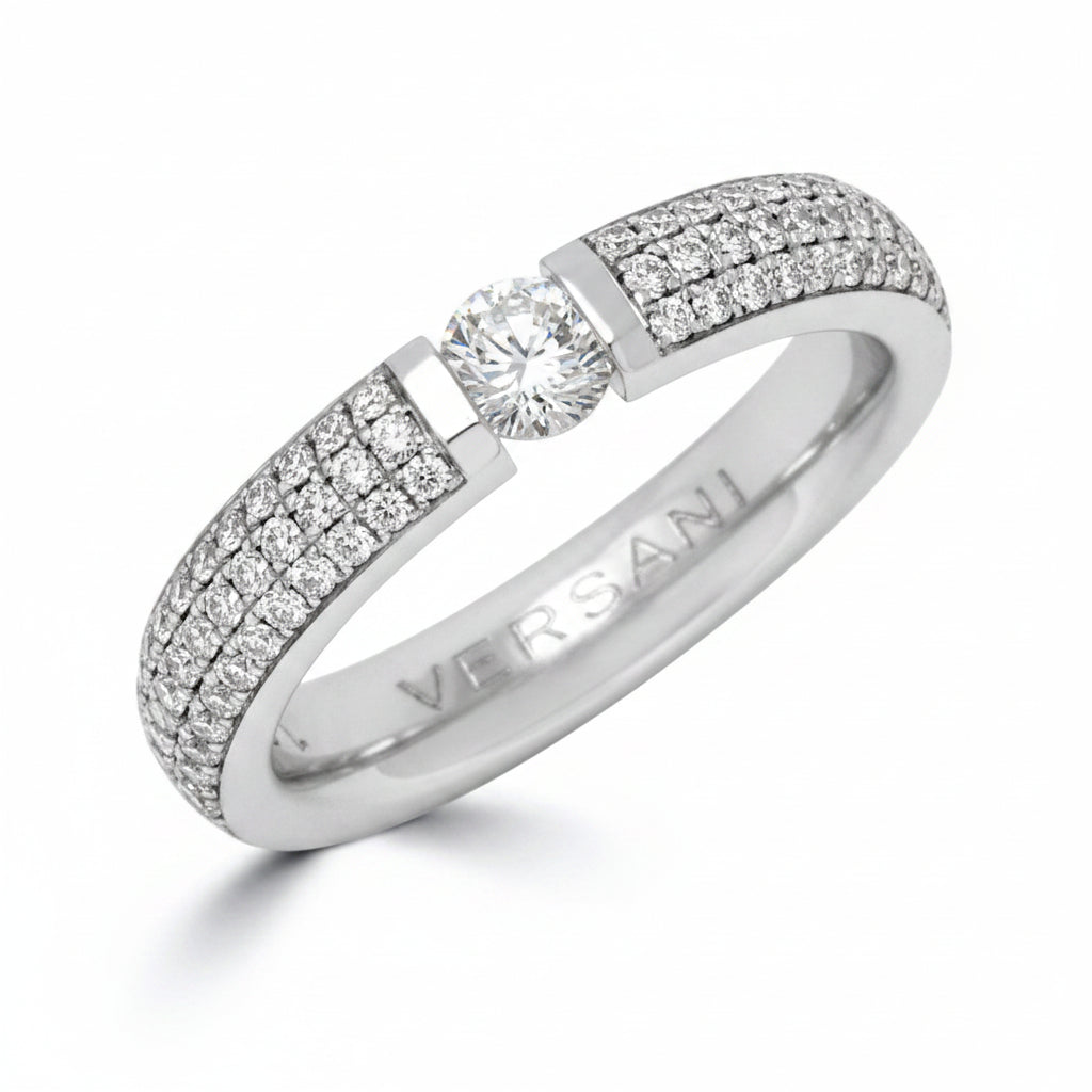White Diamond Tension Pave Diamond Ring