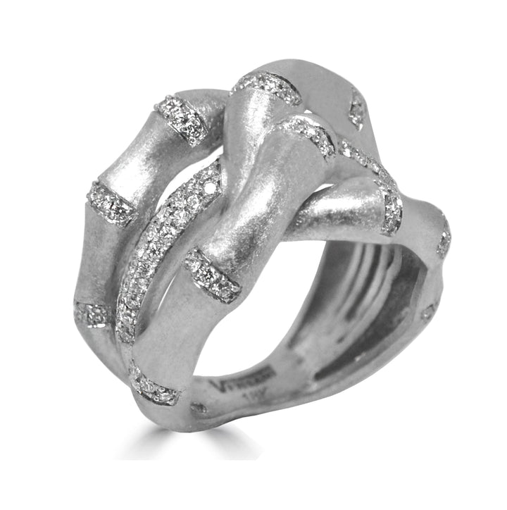 White Diamond Bamboo Interlocking Ring