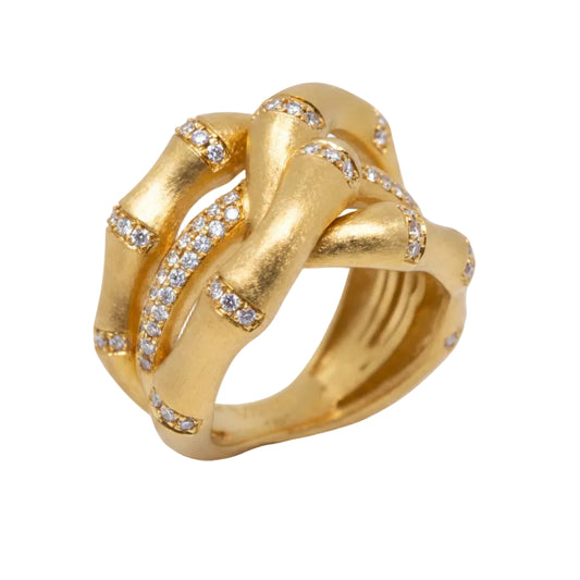 White Diamond Bamboo Interlocking Ring
