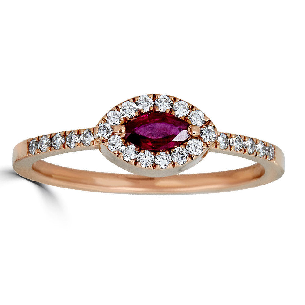 Halo Marquise Gemstone On Half Diamond Band