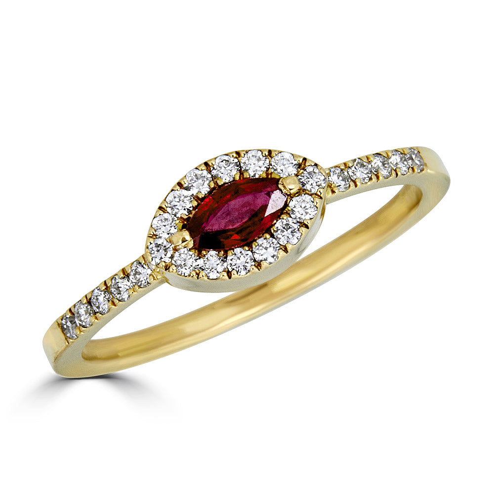 Halo Marquise Gemstone On Half Diamond Band