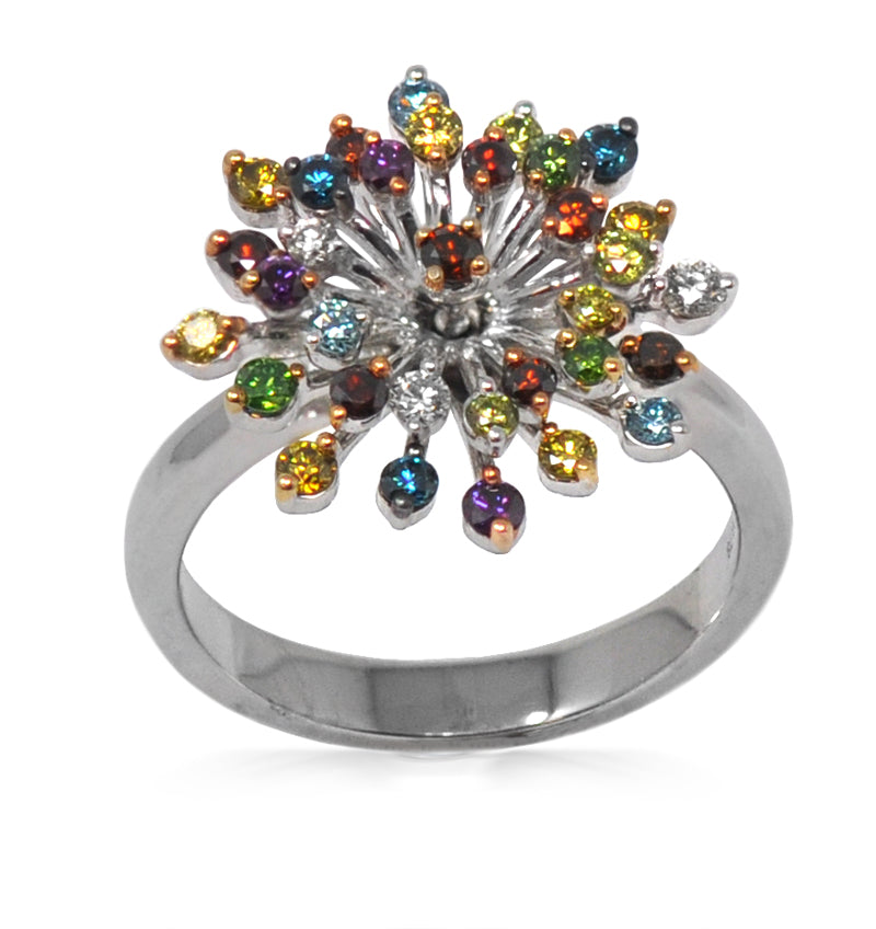 Multi-Color Diamonds Flower Ring