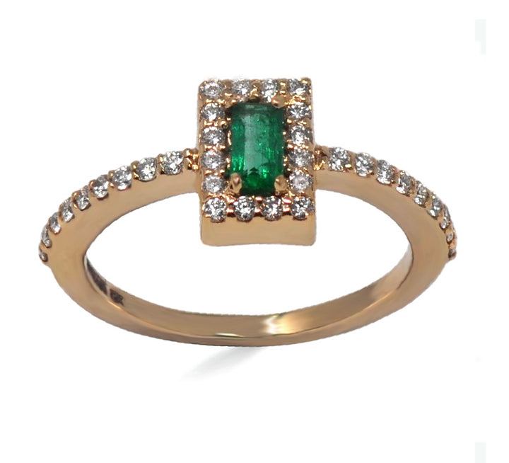 Emerald Cut Gemstone with White Diamond Halo Ring