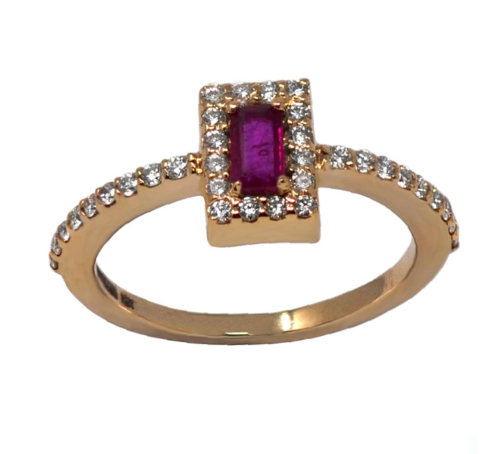 Emerald Cut Gemstone with White Diamond Halo Ring