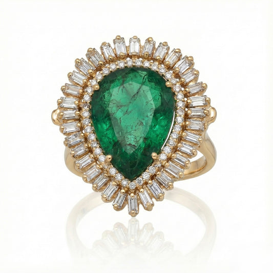 White Diamond Frame Pear Emerald Ring