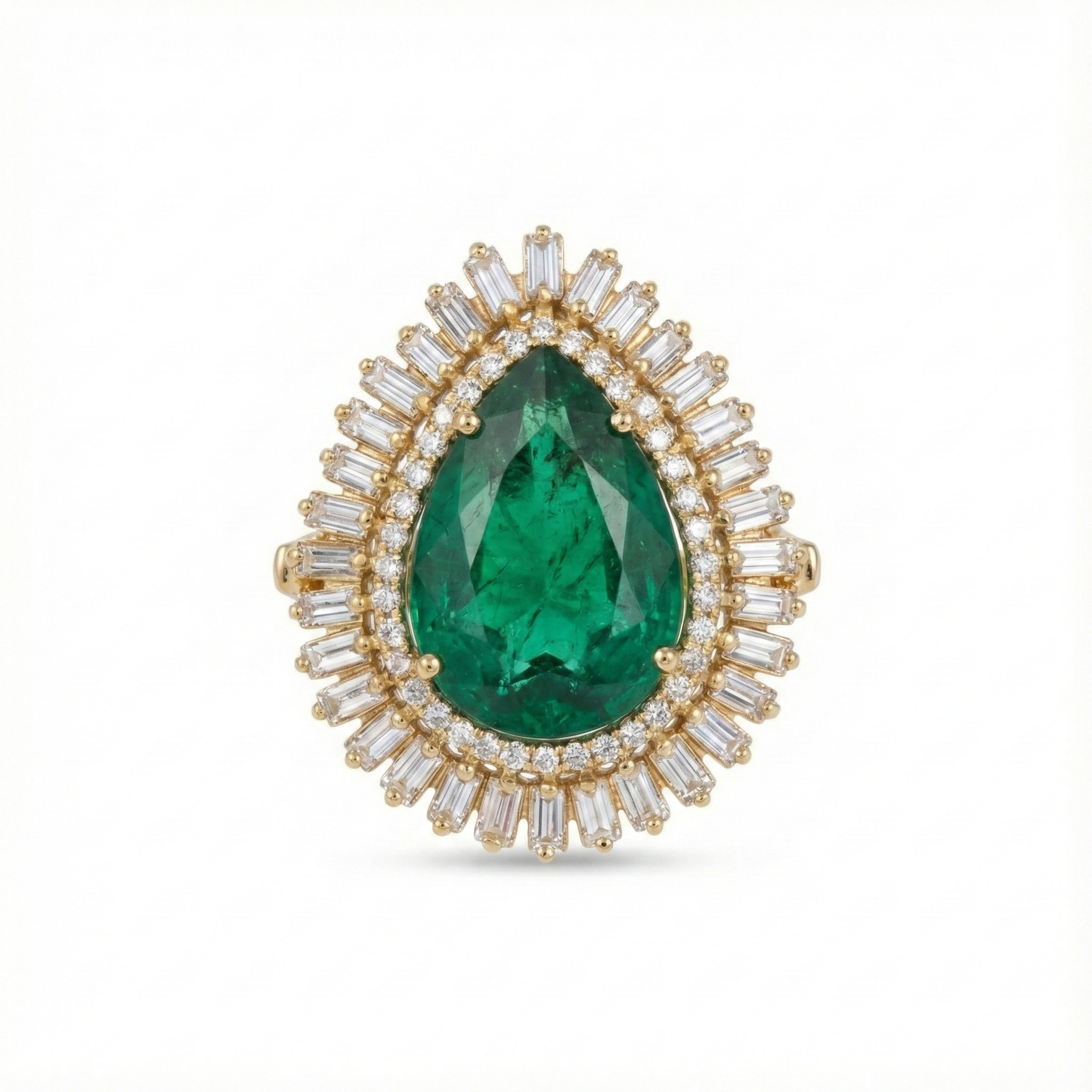 White Diamond Frame Pear Emerald Ring