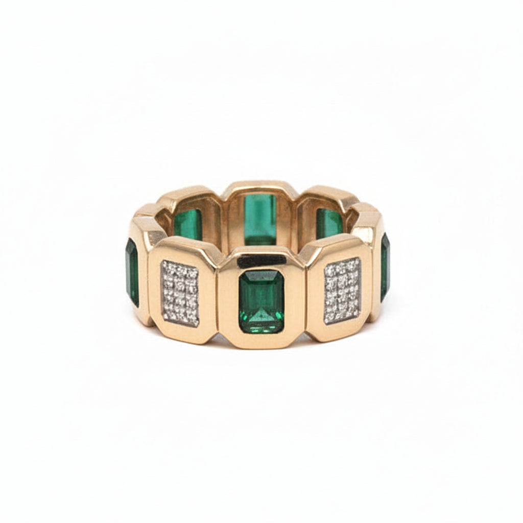 Alternating Gemstione & Diamond Infinity Band Ring