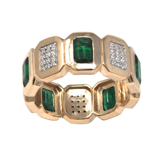 Alternating Emerald & Diamond Infinity Band Ring