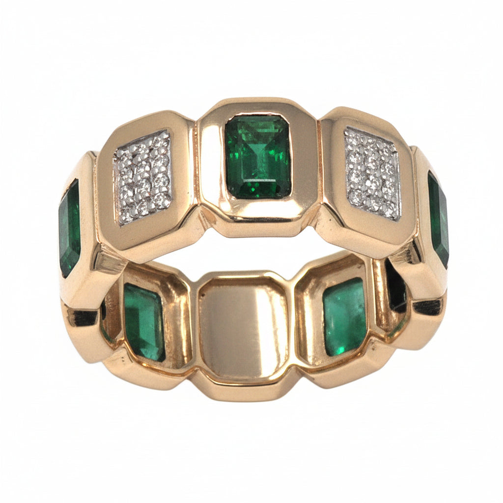 Alternating Gemstione & Diamond Infinity Band Ring