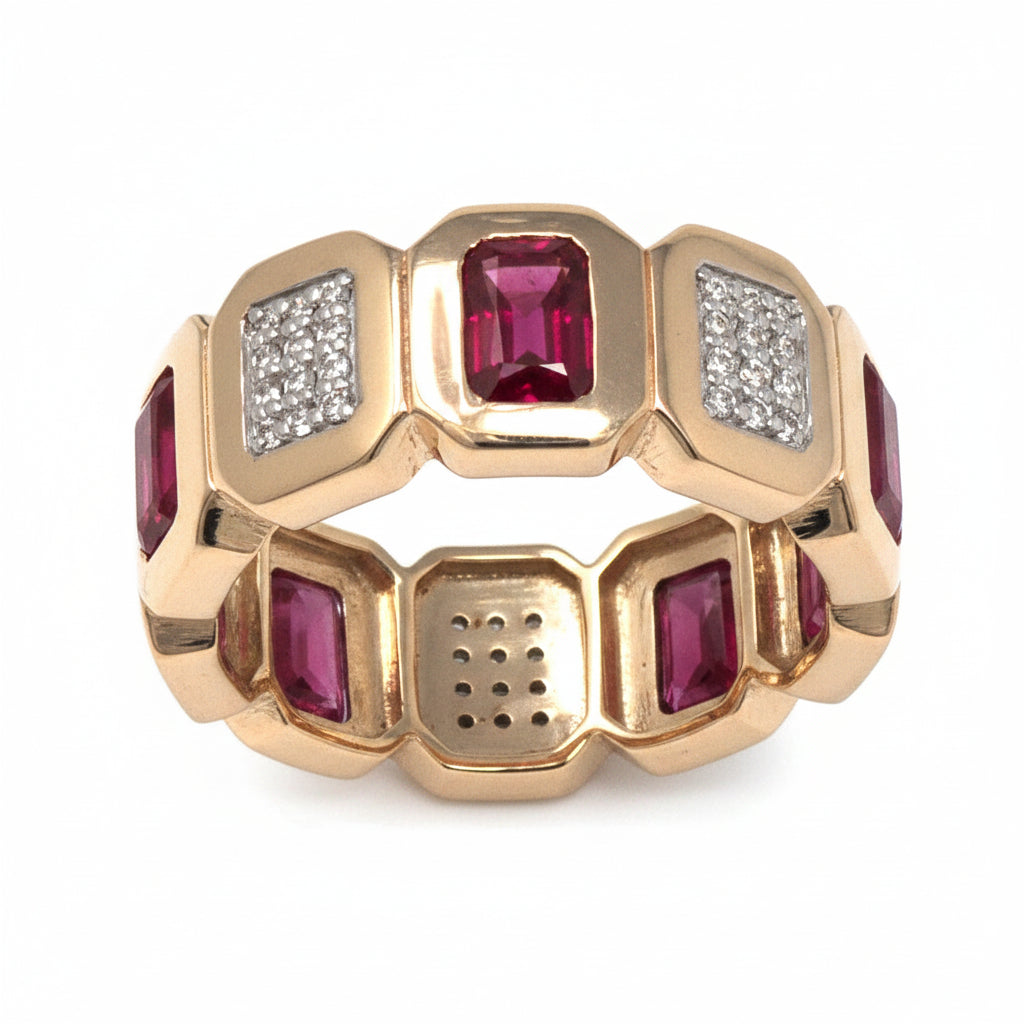 Alternating Gemstione & Diamond Infinity Band Ring