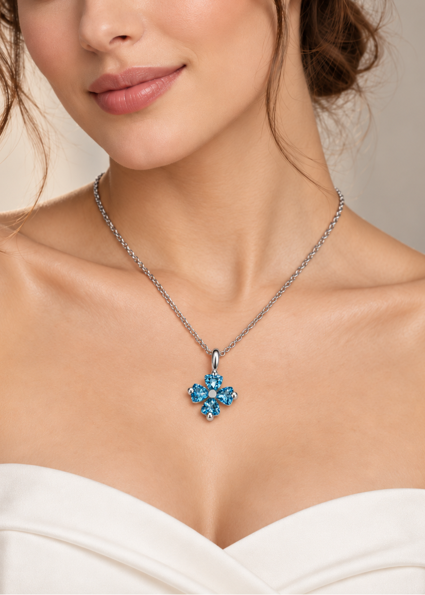 Gemstone Tension Flower Pendant Necklace