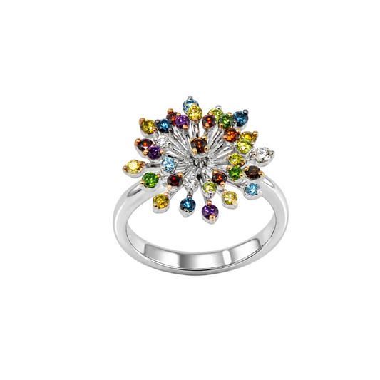Multi-Color Diamonds Flower Ring