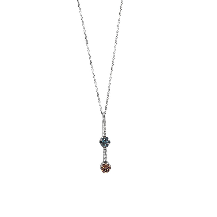 Colored Diamond Flowers Drop Pendant Necklace