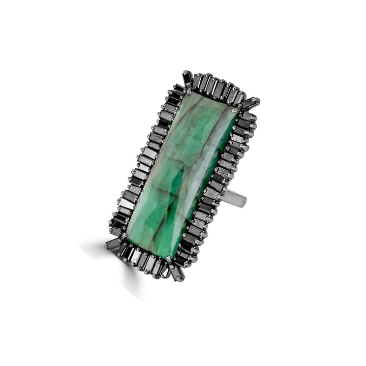 Emerald Black Diamond Frame Ring