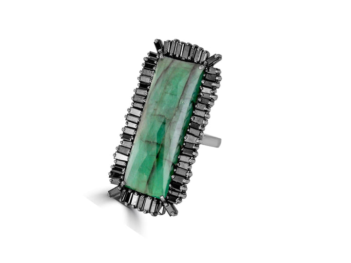 Emerald Black Diamond Frame Ring