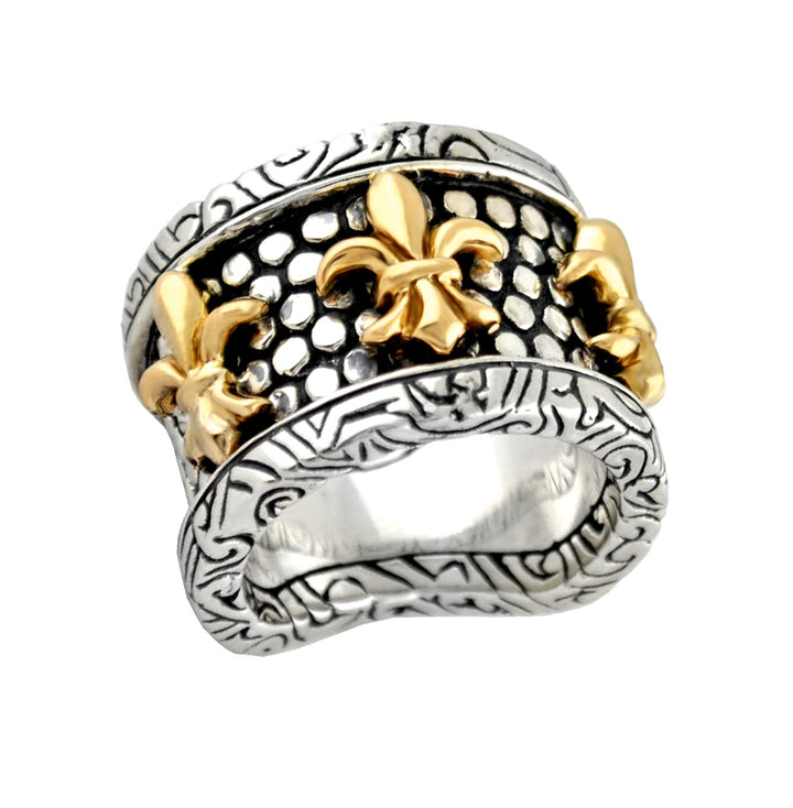 Wide Gold Fleur De Lis On KeyDesign Band