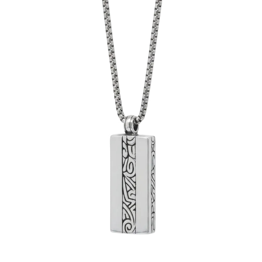 Men's sterling silver rectangle tag necklace with KeyDesign motif - Best tag jewelry by Versani SoHo