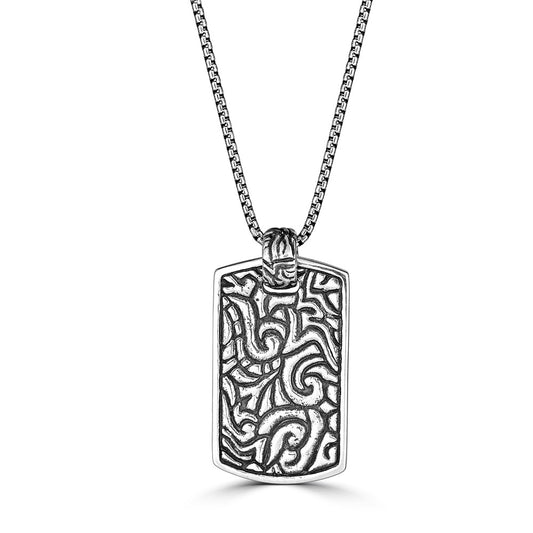 Men's 925 sterling silver rectangle tag necklace with signature motif - Best men's jewelry by Versani SoHo