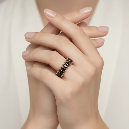 Marquise Cut Black Diamond Eternity Band