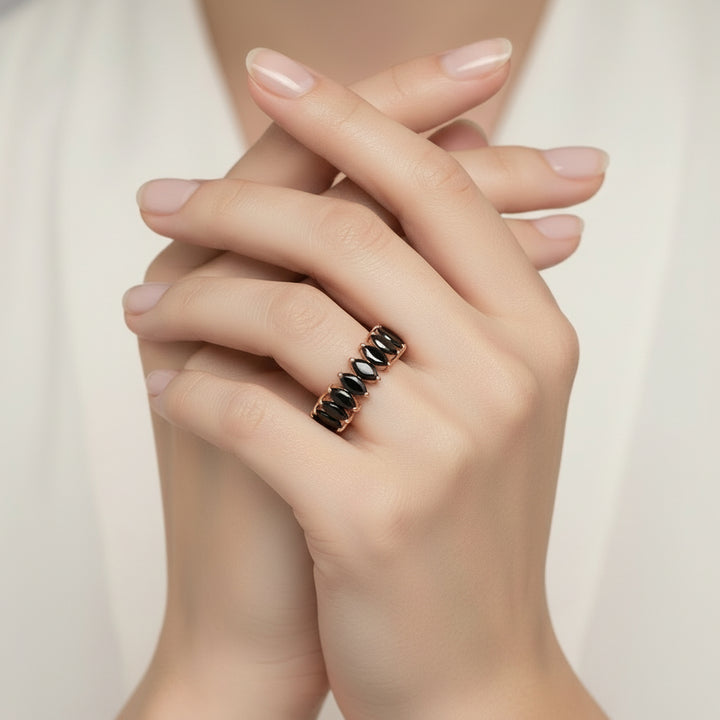 Marquise Cut Black Diamond Eternity Band
