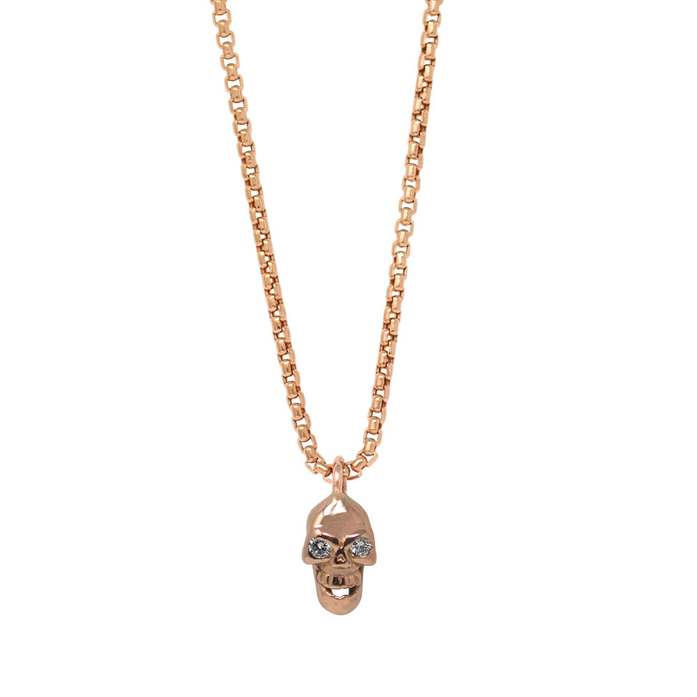 Unisex 14k gold mini skull necklace with white diamond eyes - Best artisan jewelry by Versani SoHo