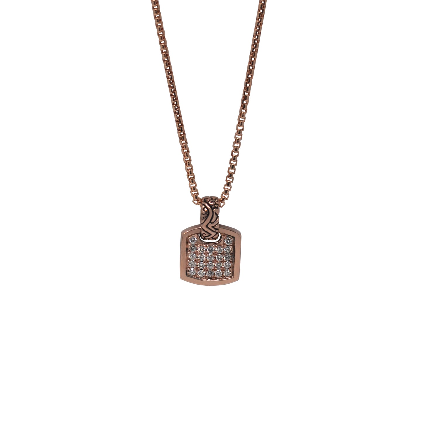 Men's 14k rose gold mini square necklace with hand-set white diamonds - Best men's jewelry by Versani SoHo