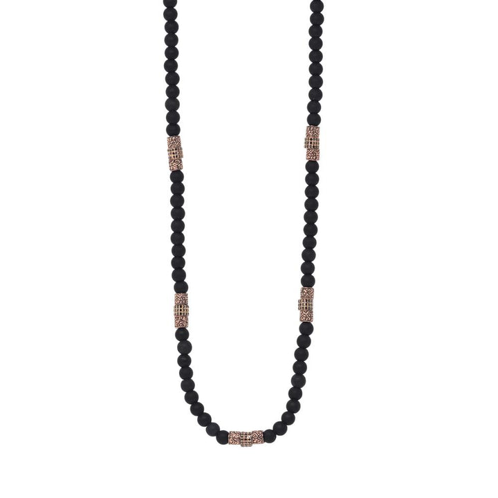 Beaded Necklace With Black Diamond Cylinders In Rose Gold