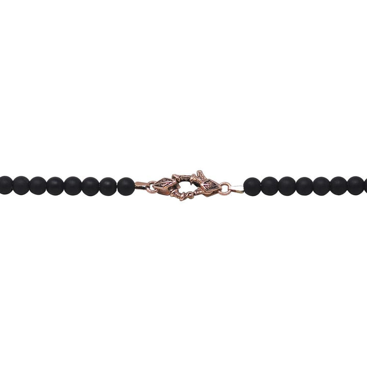 Beaded Necklace With Black Diamond Cylinders In Rose Gold