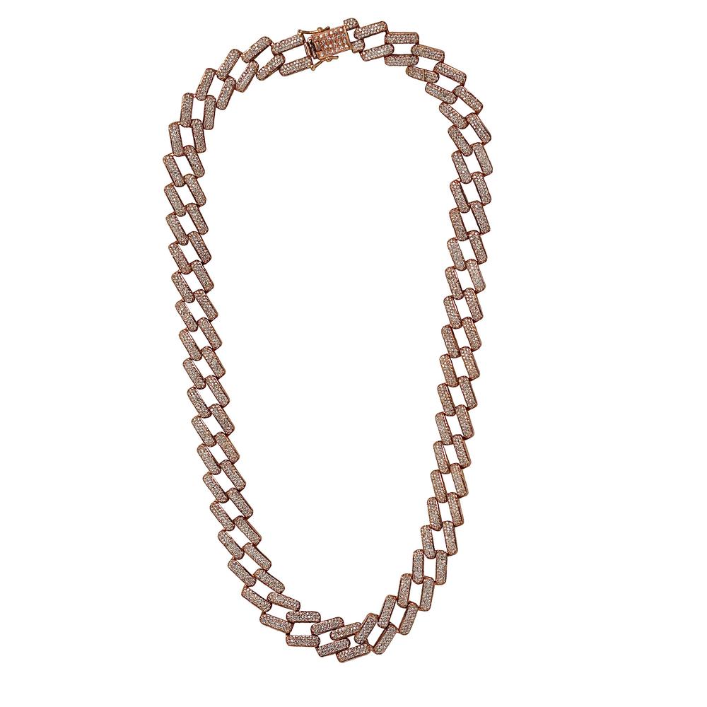 White Diamond Curb Chain Necklace In Rose Gold